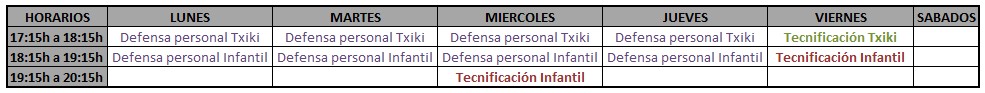 Horario Txikis 16 08 2024